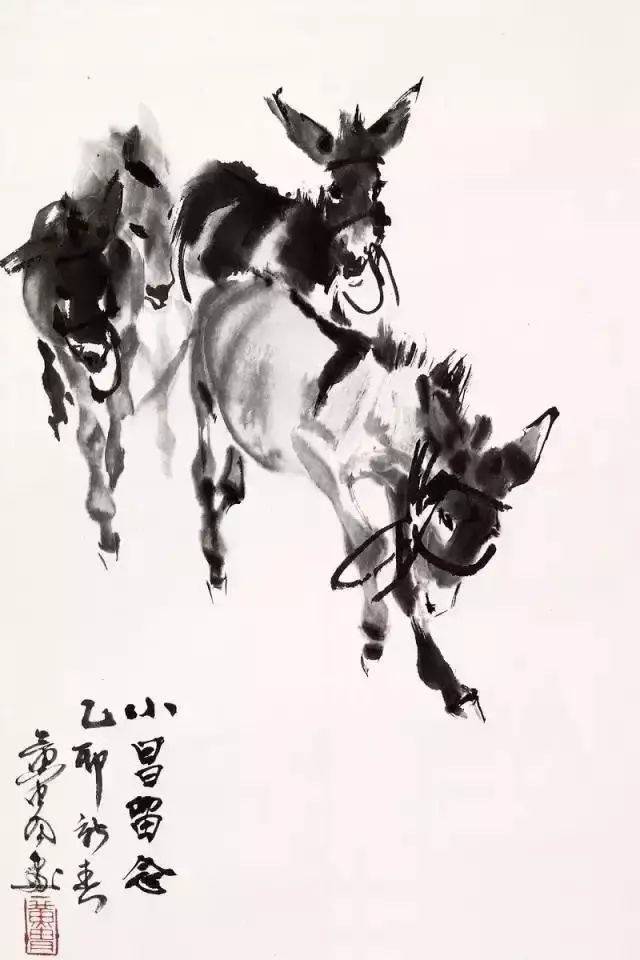 欢腾的草原 1981年作142×360cm 黄胄擅长画驴,他笔下的驴或两两结伴