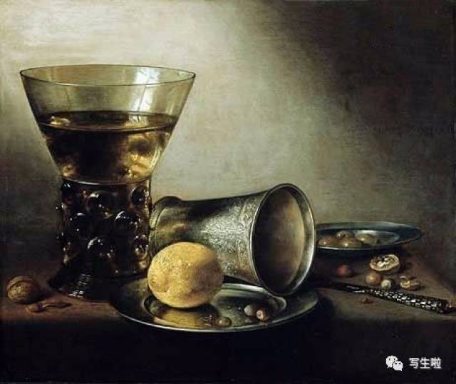 酒杯 鲱鱼 面包》1642《银色花瓶与花 willem kalf 威廉·考尔夫