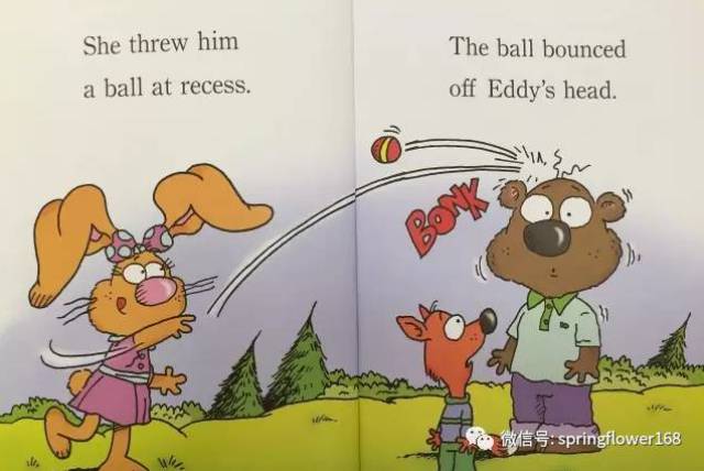 the ball bounced off eddy"s head. 下课休息的时候,她给eddy扔球.