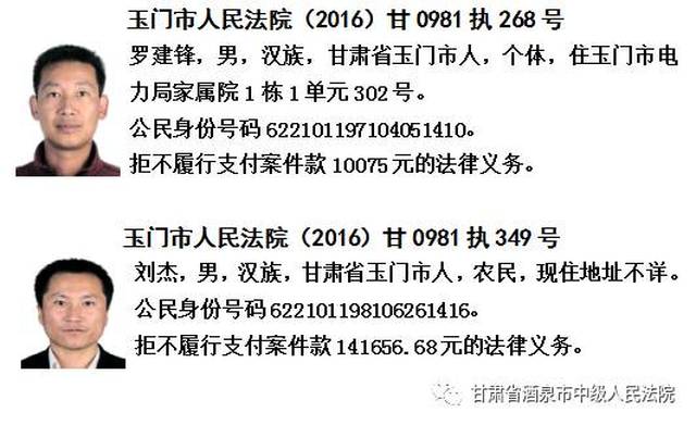 重磅!玉门市50名老赖被酒泉市中级人民法院曝光(附名单)