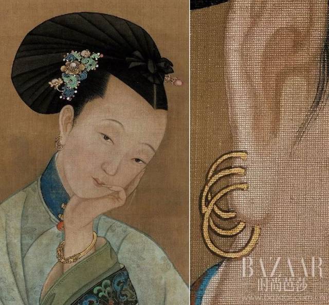 清雍正 冷枚《春闺倦读图》局部旗女的耳戴三钳