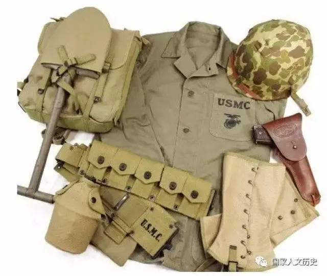 m1941通用制服,m1钢盔,伪装盔罩,m1911枪套,1910式t型工兵铲,背包