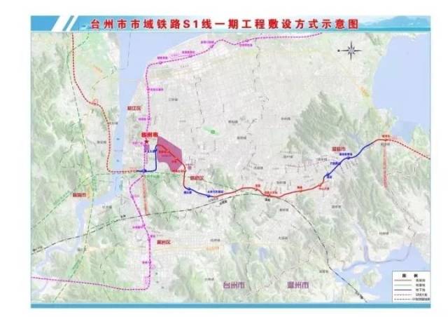 市域铁路s1线路桥段  线路从椒江区沿中心大道进入路桥后沿北环线