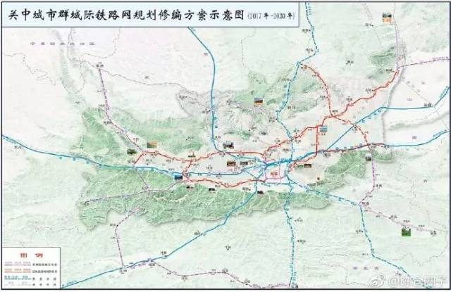 《关中城市群城际铁路网规划示意图》日前  根据这份规划