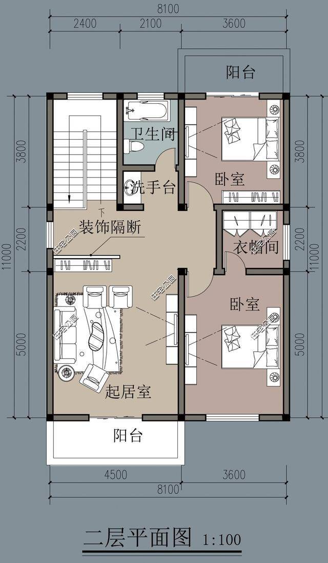 农村小伙宅8米11米,2层想要5个房间,带平面图