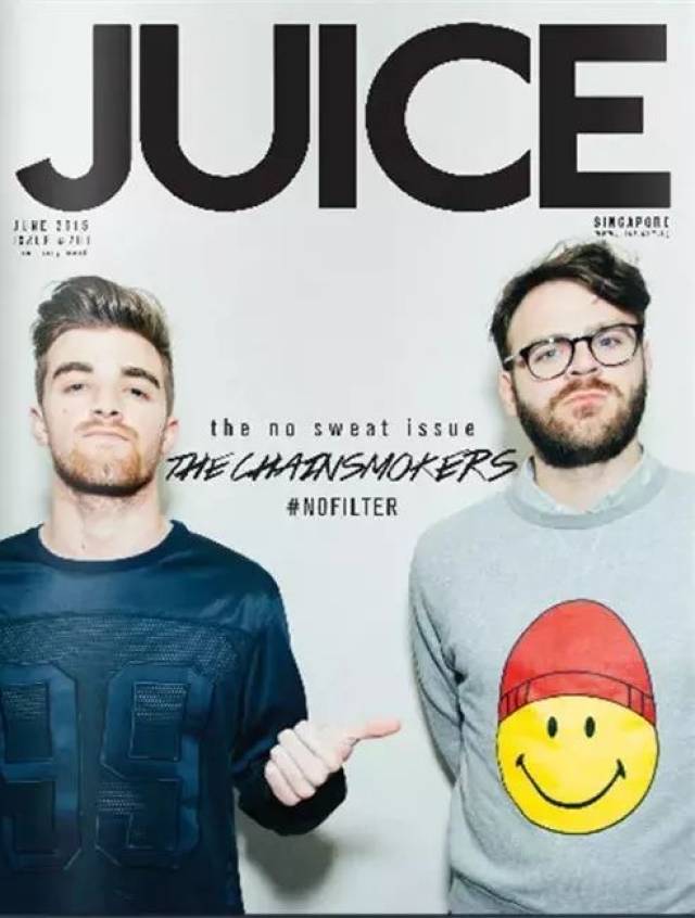 还和美国电音组合the chainsmokers(烟鬼)一起拍杂志封面.