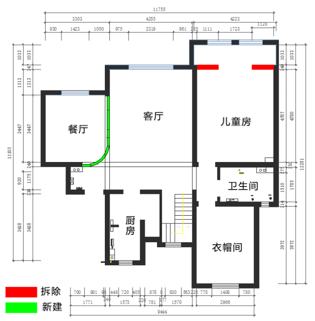 一层拆改示意图