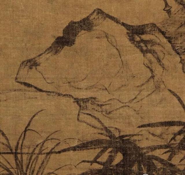 竹石图轴局部 赵孟頫的"书画同源,用笔同法"的艺术主张,在其枯木竹石