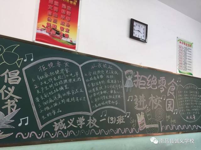 诚义学校开展"拒绝零食进校园"黑板报评比活动