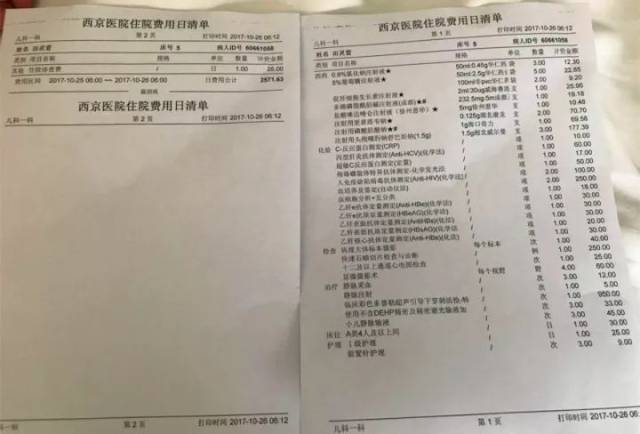 医院检查每天的住院费用清单
