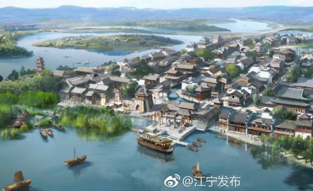 影视小镇位于上秦淮湿地公园规划区内, 结合了湿地自然地貌, 及江宁