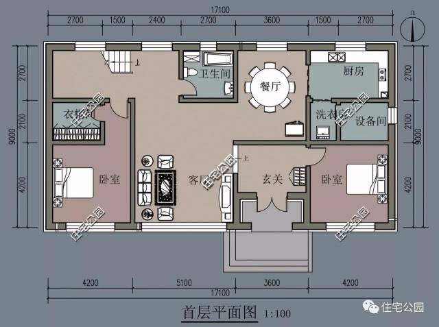 小进深大面宽,9x17米适合北方的经济型乡村别墅(全图