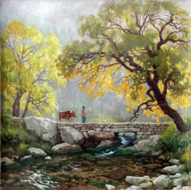 渐行渐远,油画里的乡村童年