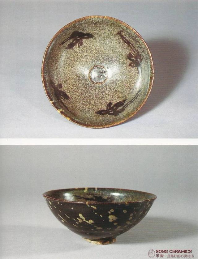 南宋 吉州窑黑釉绘白月影梅碗