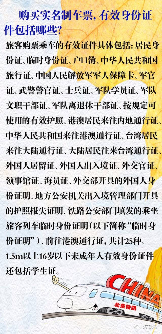购买实名制车票的有效证件有几种