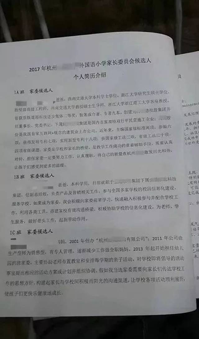 再给大家看看杭州某校的家委会候选人的 个人