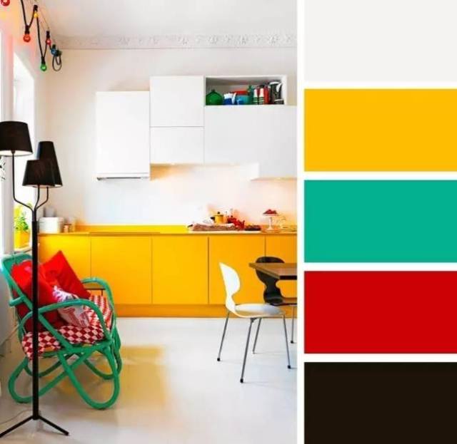 漆搭配鲜艳的黄色壁画和橙红家具装饰颜色丰富多样 红色&黄色&绿色