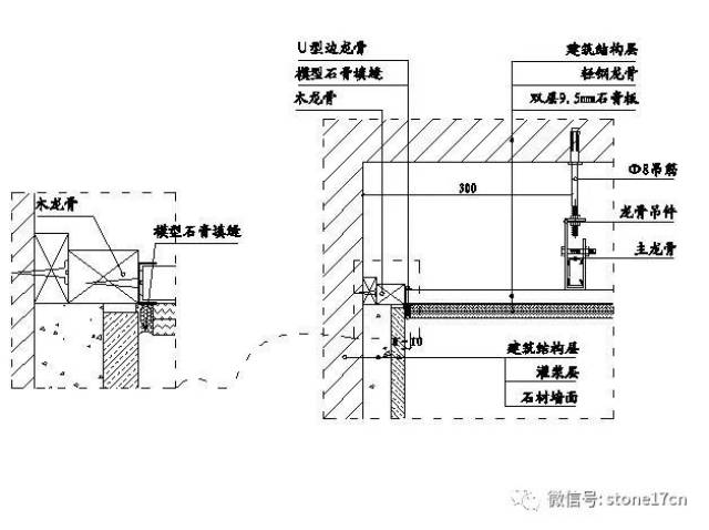 17,墙面石材与石膏板涂料天花收口节点