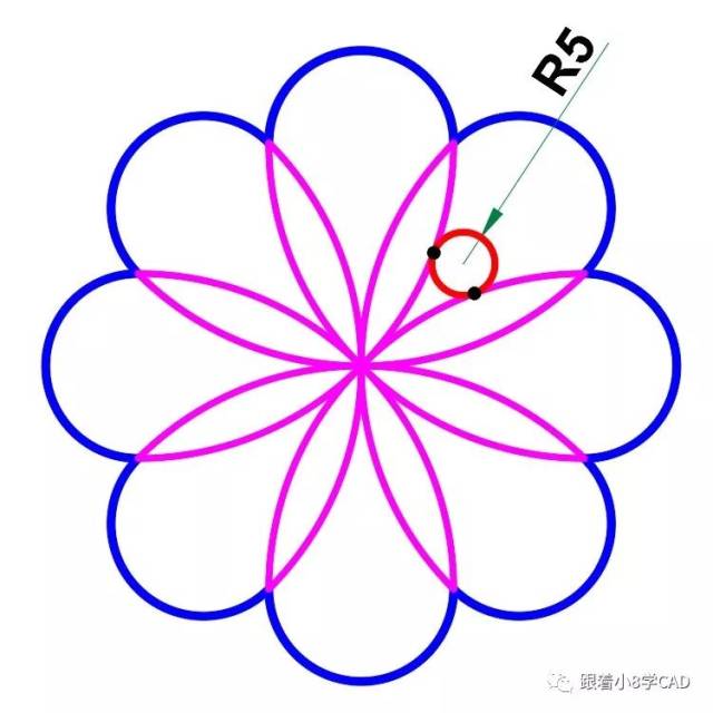 step9,圆光学(c)后输入ttr,依次捕捉命令,切点,输入系统r=8绘制小圆.按国家标准绘制切点半径图片