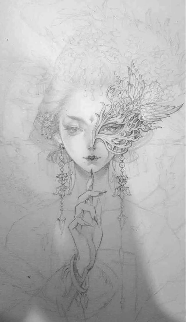 唯美古风《半面妆》插画,有些容颜望一眼就终身思念