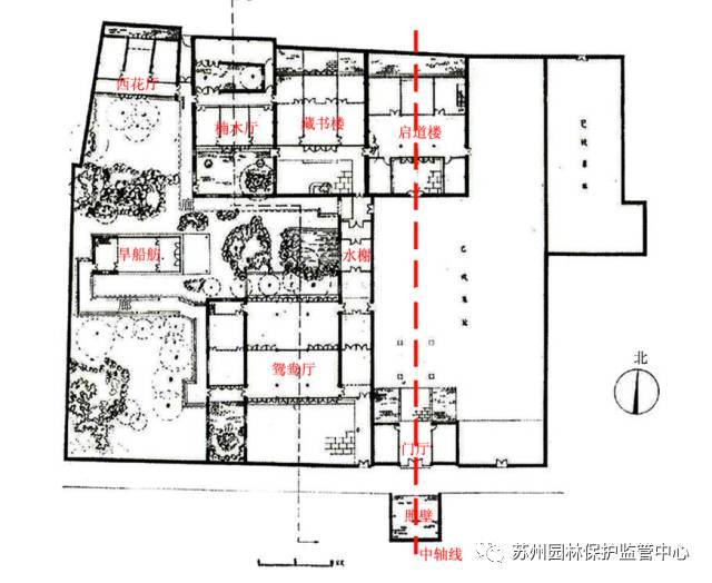 三 园林要素 东宅西园,原宅园面积3896.1平方米,其中花园1752平方米.