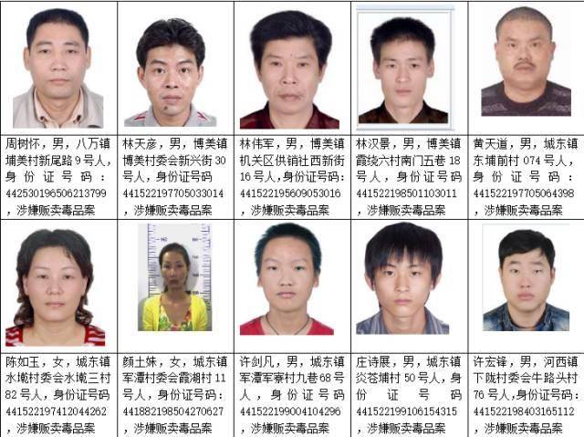 广东省陆丰最新涉毒逃犯名单,181人被通缉,举报奖励每人10万!