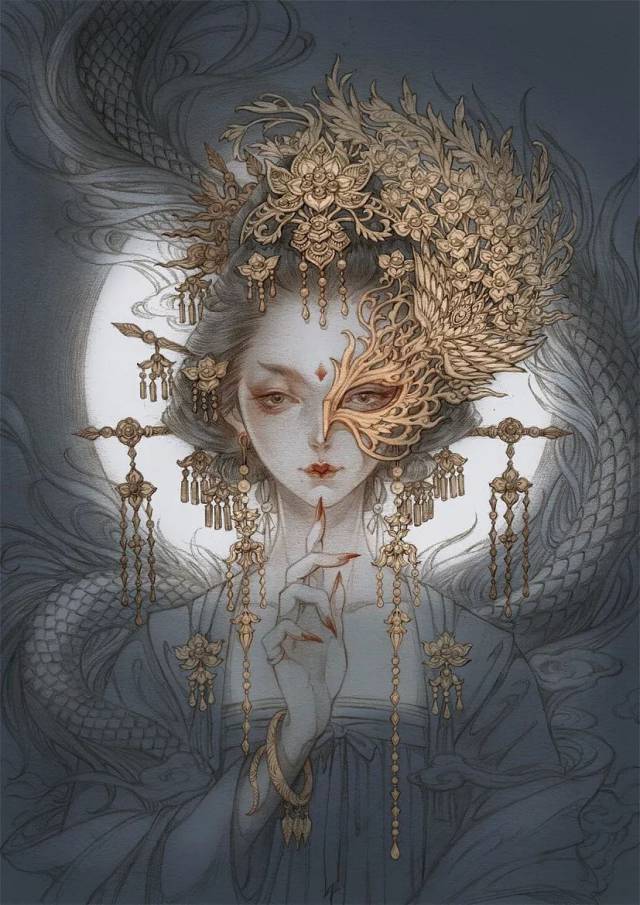【古风】唯美《半面妆》插画,有些容颜望一眼便终身思念