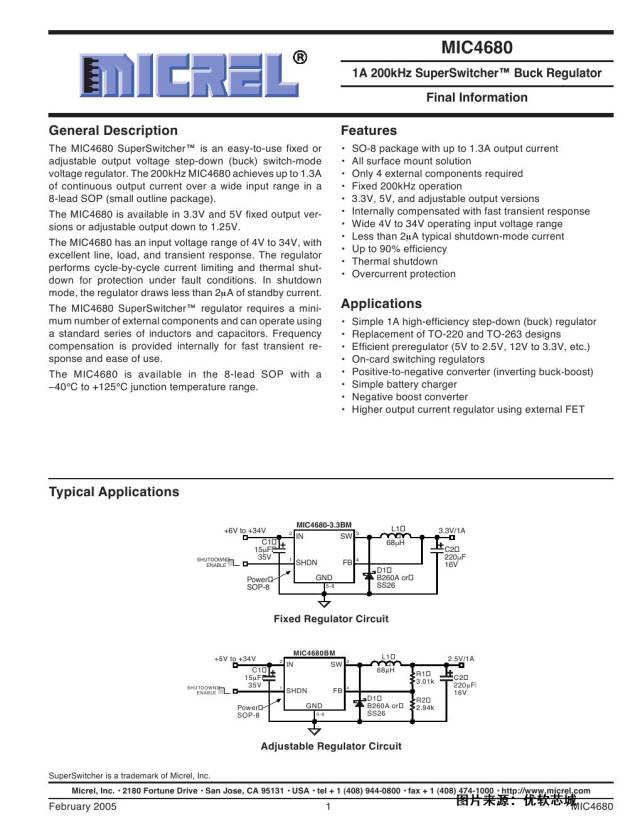 稳压芯片mic4680-5.0ym 规格参数与数据手册