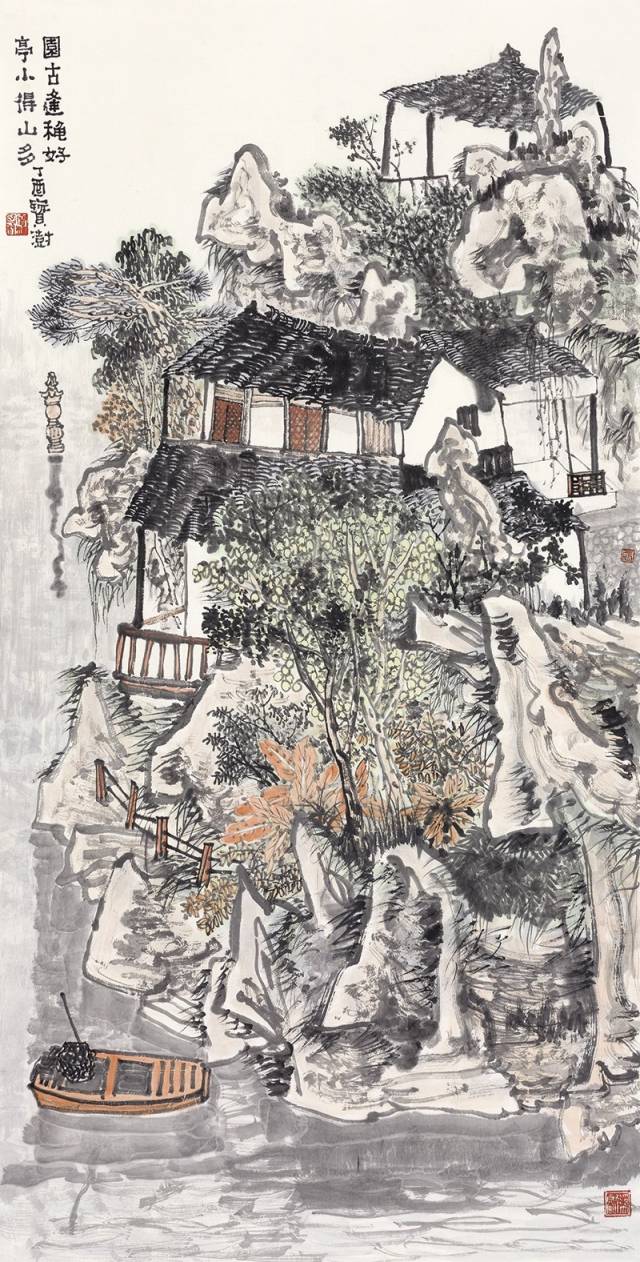 张宝澍《庭院风景》136×68cm