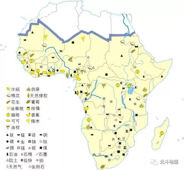 撒哈拉以南非洲主要矿产资源和经济作物的分布