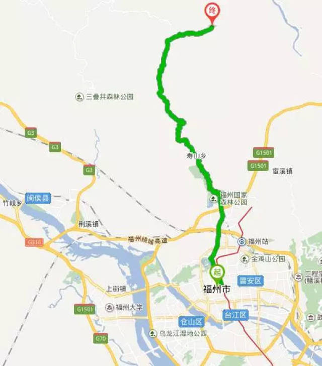 路线:福州福飞路—福州森林公园方向—岭头(寿山乡政府)—红寮村