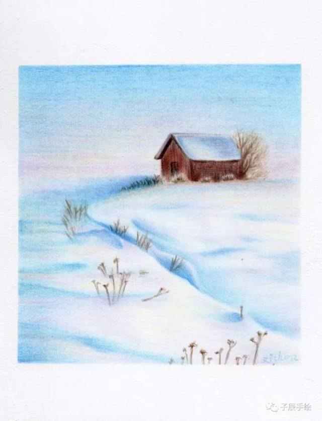 彩铅教程 | 冬天来了画雪,唯美雪景画起来!