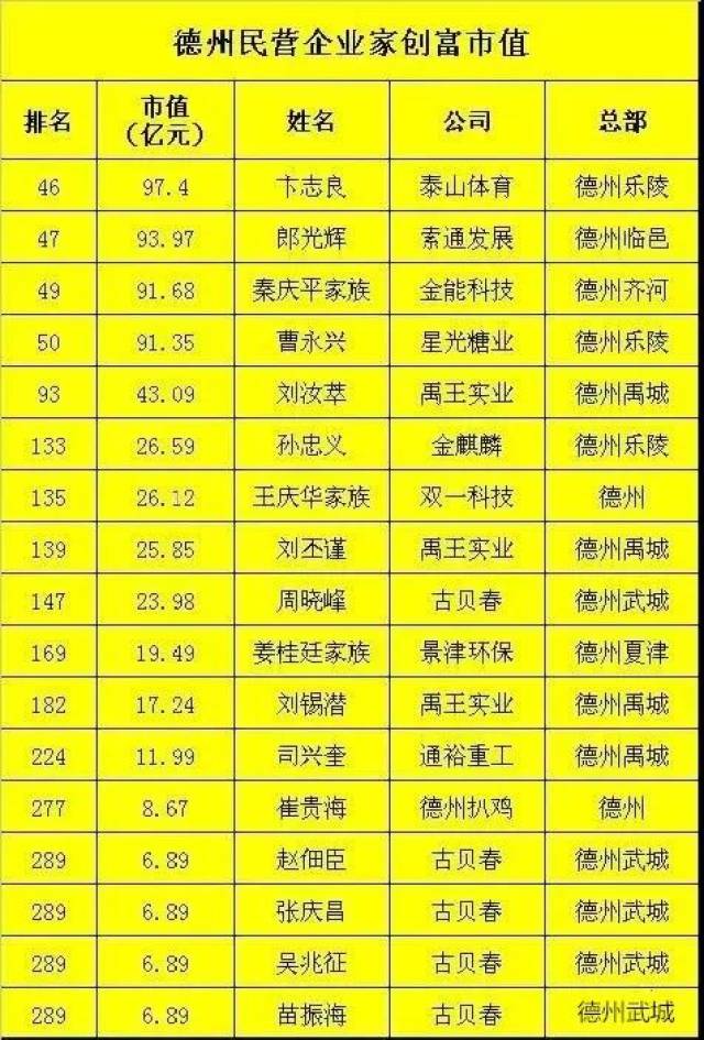 德州最有钱的17位民营企业家名单来了齐河是它