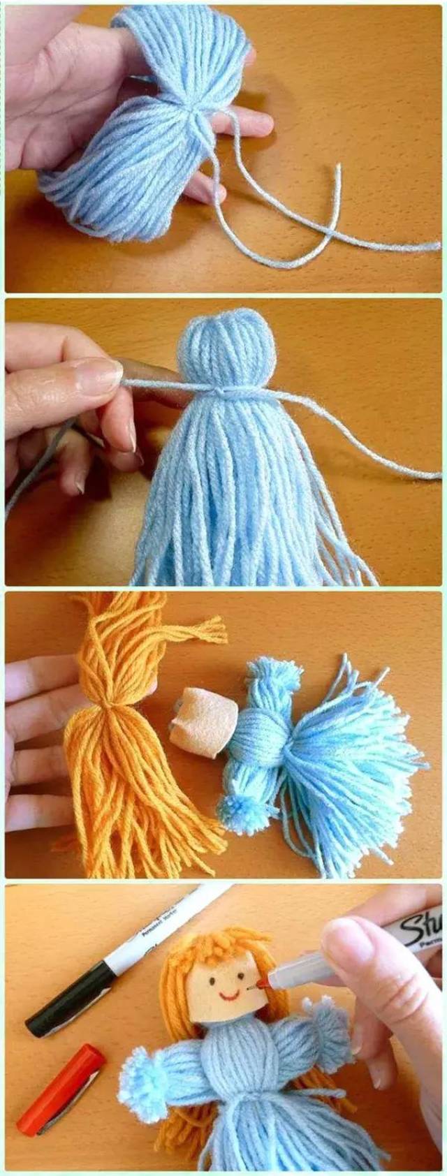 这款简单的毛线小人偶一定不可以错过 做法: 将毛线在手上绕圈,差不