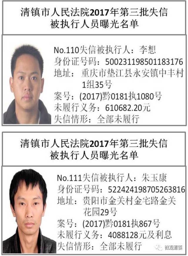 清镇公开曝光第三批200余名失信被执行人名单,有你认识的吗?