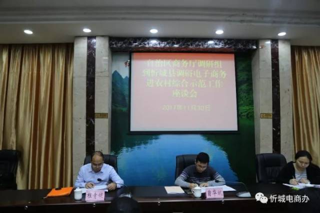 "忻城县县长李朝晖同志向翁华斌处长汇报了忻城县电子商务进农村开展