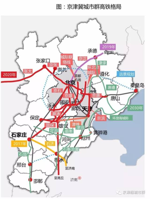 京津冀高铁规划图 如果说山水是筋骨,土地是肉体,那么高铁就是血管