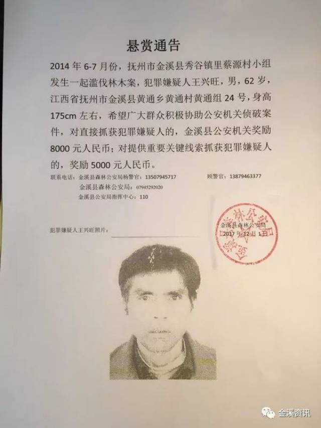 金溪县公安局发布悬赏通告,发现他,请立即