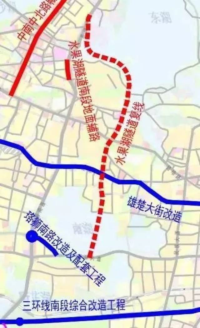 两湖隧道工程从二环线东湖路和三阳路 过江通道接线道路秦园路引出