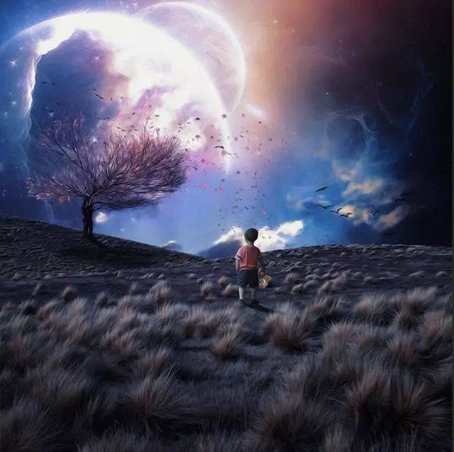 合成梦幻夜空下的小男孩 photoshop 唯美