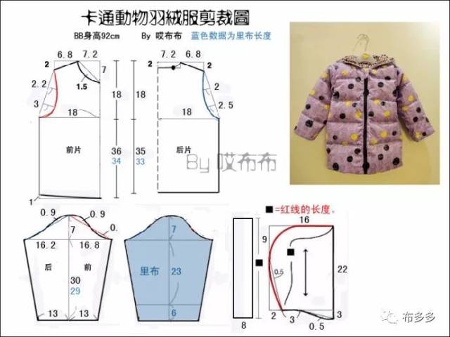 分享小清新式的儿童羽绒服裁剪图 制作过程(多款羽绒服参考)