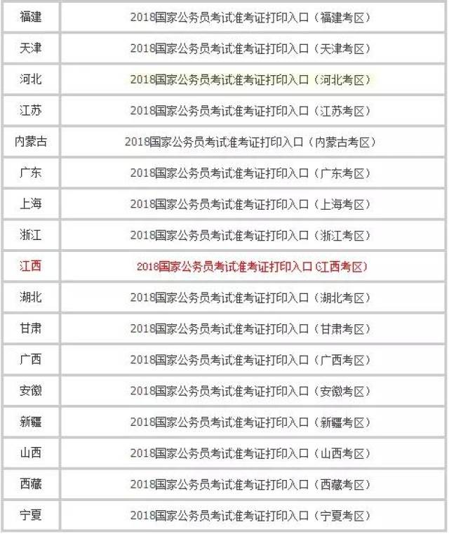 三,以江西考区为例 1,点击"2018国家公务员考试准考证打印入口(江西