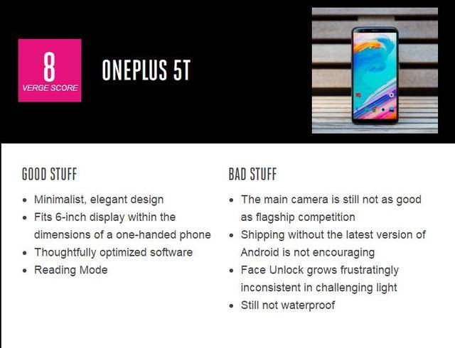 厉害了!一加5T上The Verge十佳手机排行榜