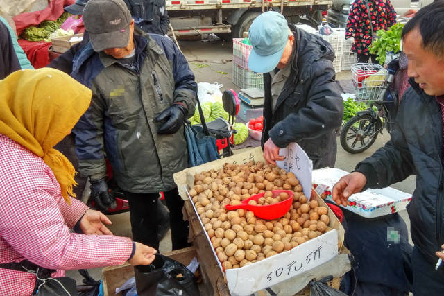 农村大妈赶集卖核桃:有人只尝不买,我救公公一
