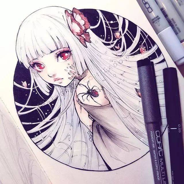 用马克笔来涂色 清新的少女跃然纸上 维妙维肖地将真人化为卡通人物