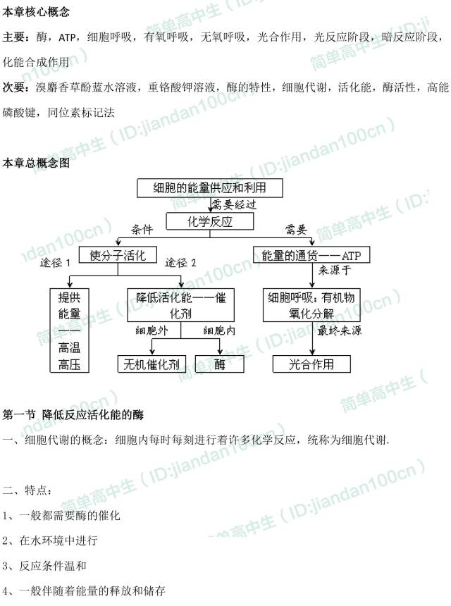 高中生物必修一 第五章【细胞呼吸,光合作用】知识点整理,整本书最