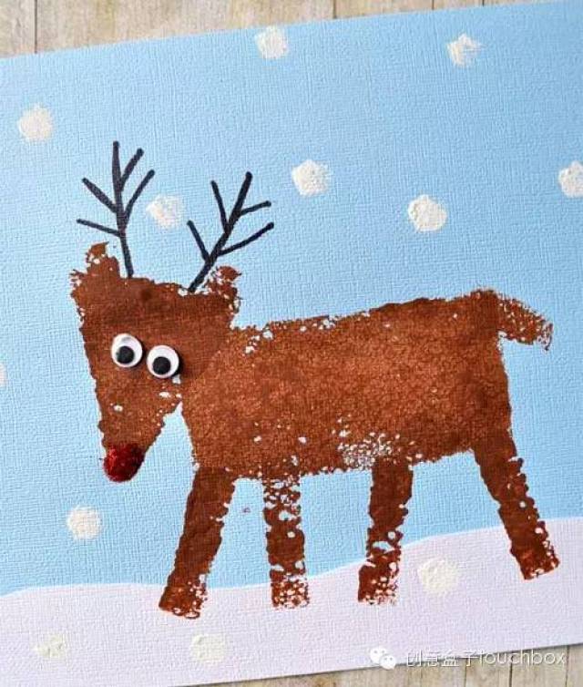 这个美丽的圣诞花环, 海绵涂鸦, 竟也能如此养眼 这个驯鹿是由几个
