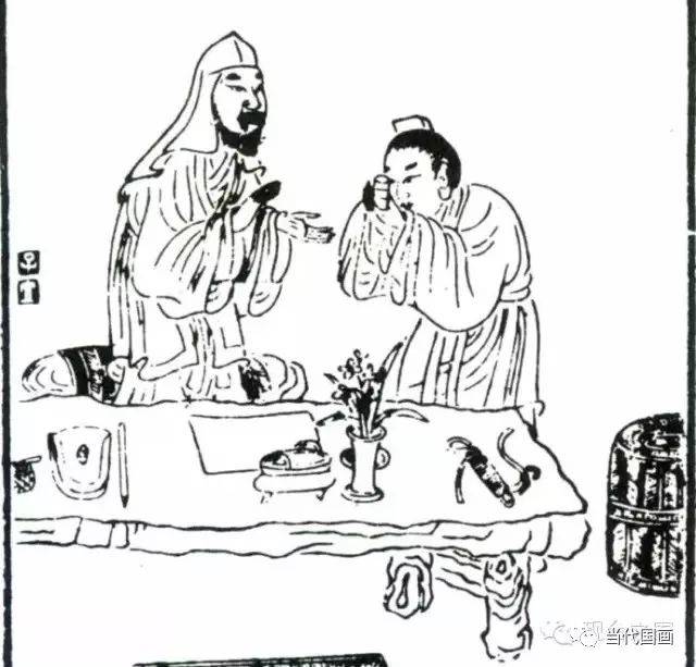 明·陈洪绶《博古叶子》(木刻版画)上的风字砚