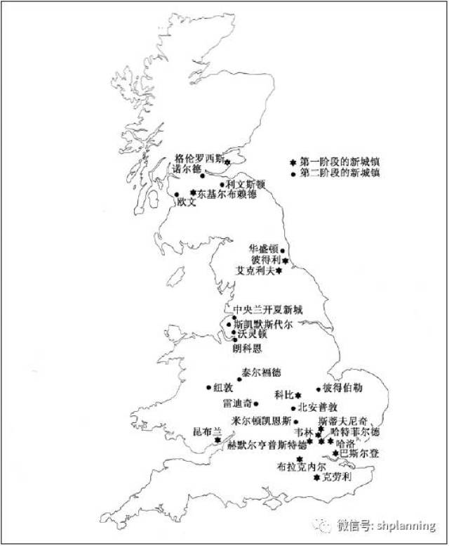 英国新城镇分布图 (2005年)