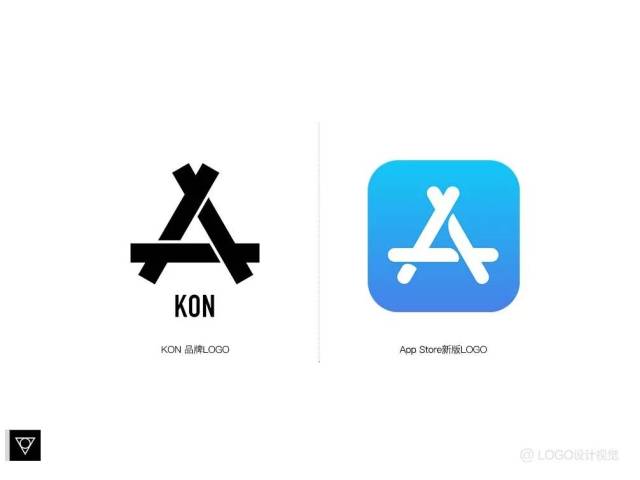 kon 的 logo 都是黑色的,由 3 根直边的矩形组成 而苹果新应用商店的